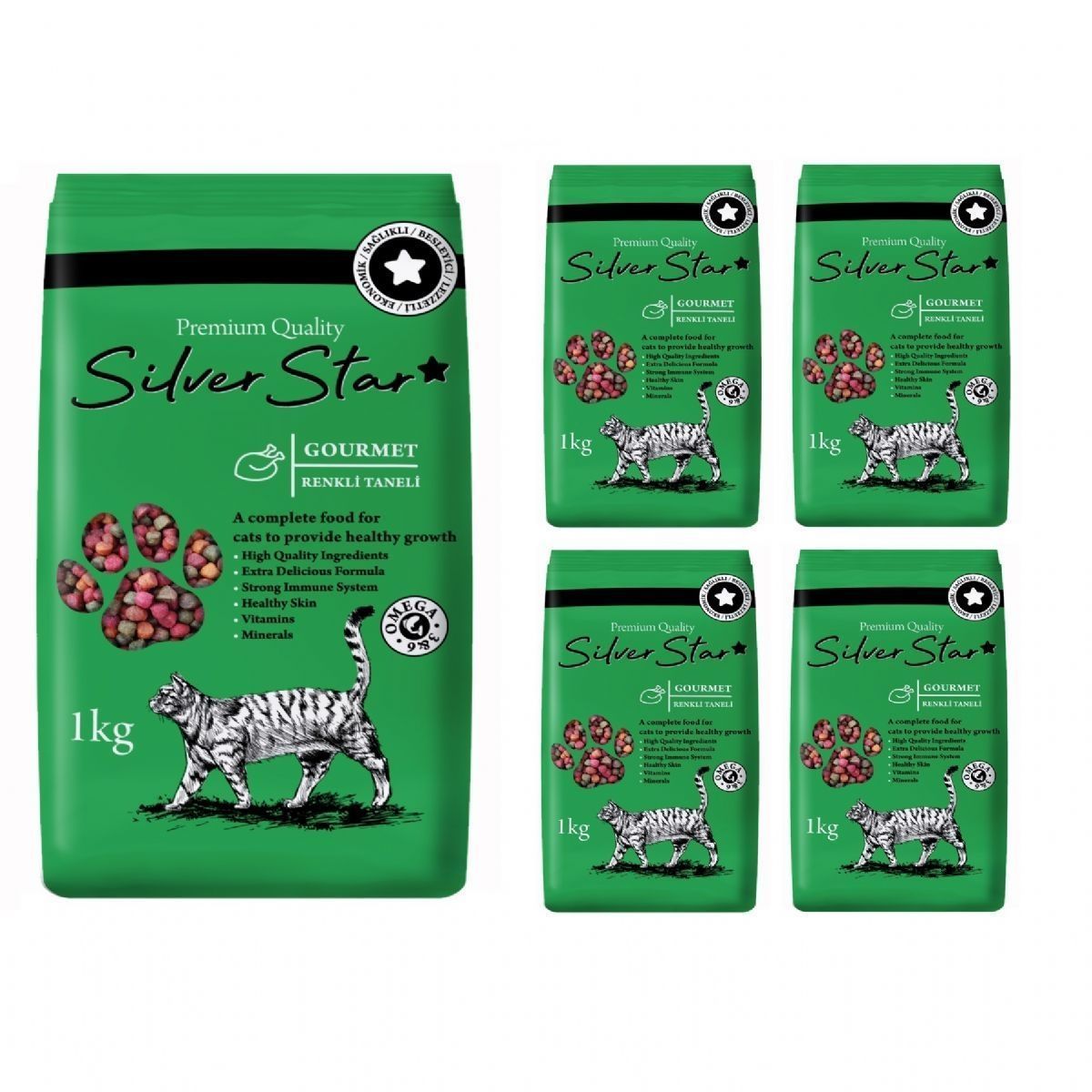 Yetişkin Kedi Mamaları | Silver Star Gourmet Multicolour Renkli Taneli Yetişkin Kedi Maması 1 Kg * 5 Adet | sstarg-5 | 